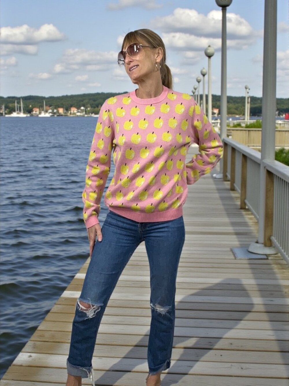 United Colors Of Benetton Sweater M Pink Yellow Fruit